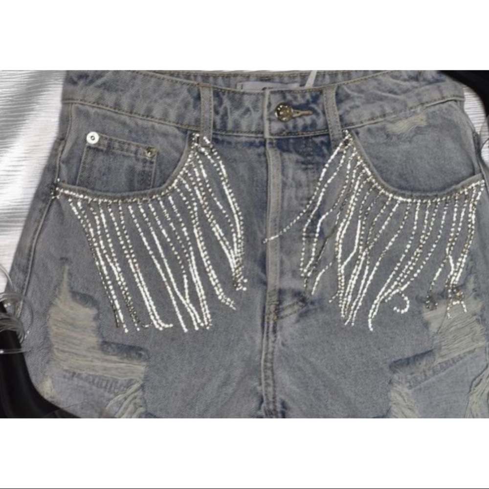 ADIKA rhinestone denim shorts (brand new no tags)
